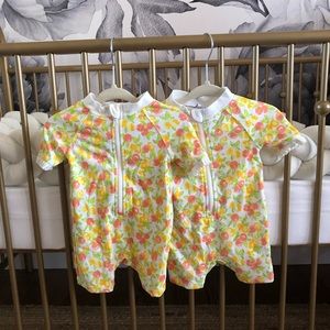 Twin Janie and Jack zip rash-guard swim suites